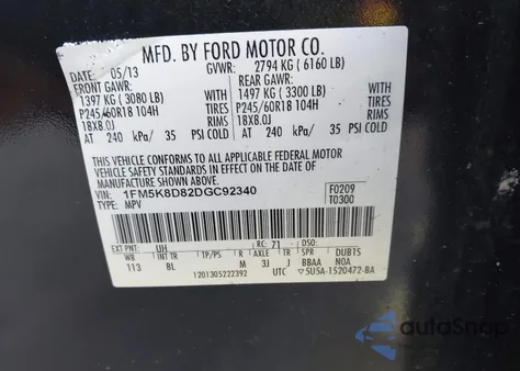 2013 Ford Explorer Xlt z USA, uszkodzony, nr VIN 1FM5K8D82DGC92340